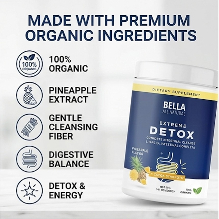 2-Pack Bella All Natural Extreme Detox Intestinal Cleanse Pineapple Powder 800g