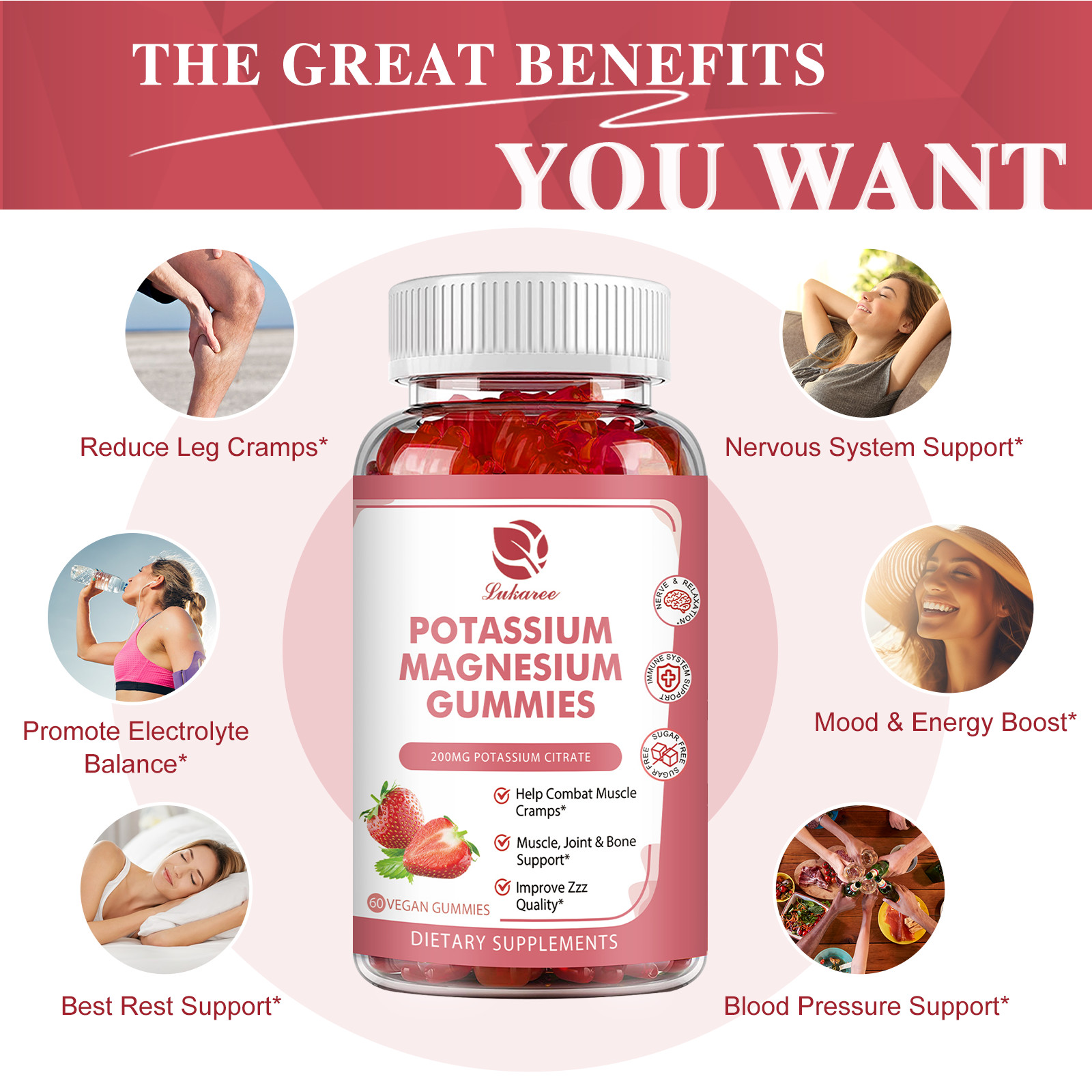 Organic 60pcs Potassium Magnesium Gummies for Adults and Kids High Absorption